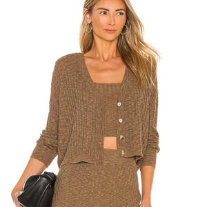 Saylor Tiggy Crop Knit Ribbed Cardigan In Coffee NWT Women's Size Large 10/12